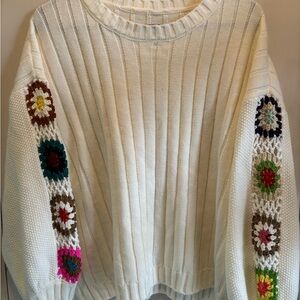 Colorful Crochet Sleeve Women's Sweater
